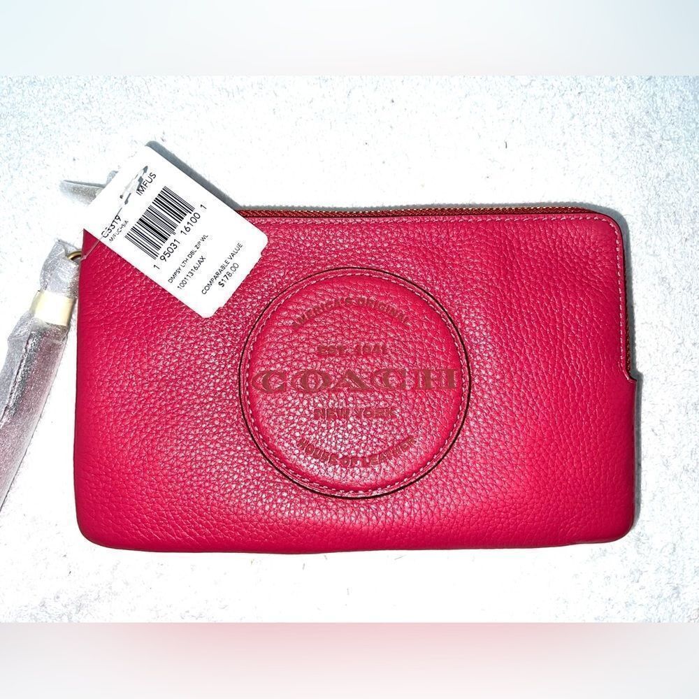 🔥🎁NWT! Coach Dempsey Double Zip Wallet With Patch Fuchsia Msrp:$178.00